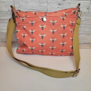 Fossil Key-Per Crossbody Bag Coral Bumble Bee Pattern Nylon Adjustable Strap